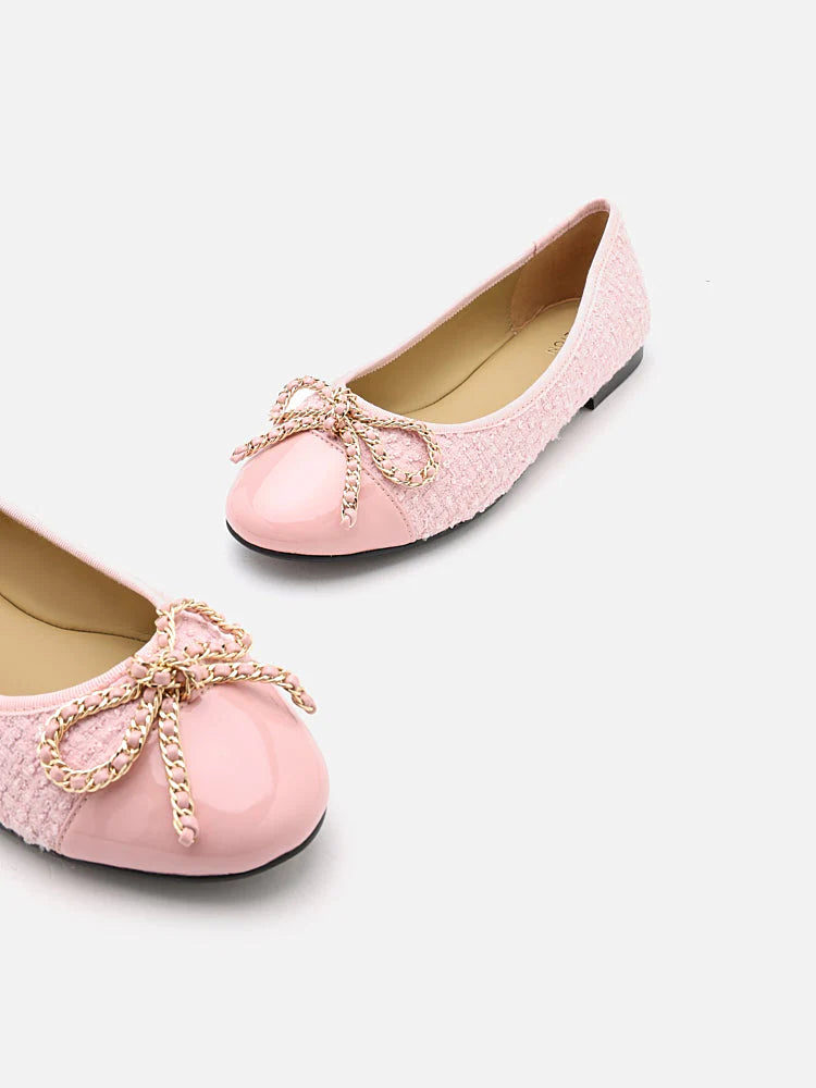 PAZZION, Daisy Tweed Toe Cap Bow Flats, Pink