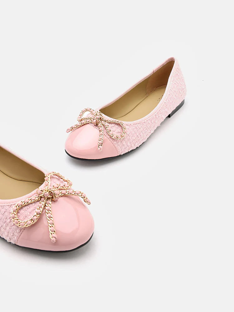 PAZZION, Daisy Tweed Toe Cap Bow Flats, Pink