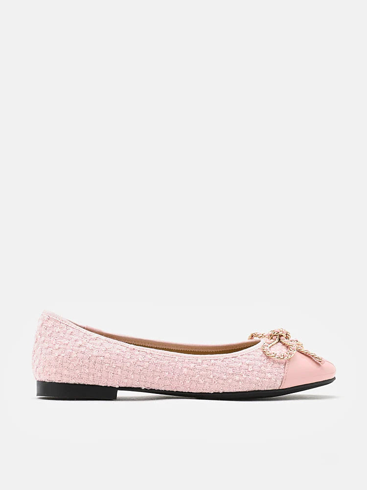 PAZZION, Daisy Tweed Toe Cap Bow Flats, Pink