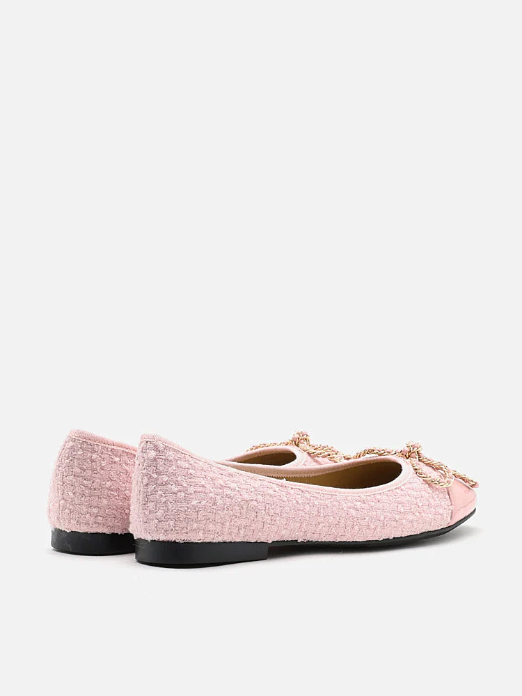 PAZZION, Daisy Tweed Toe Cap Bow Flats, Pink