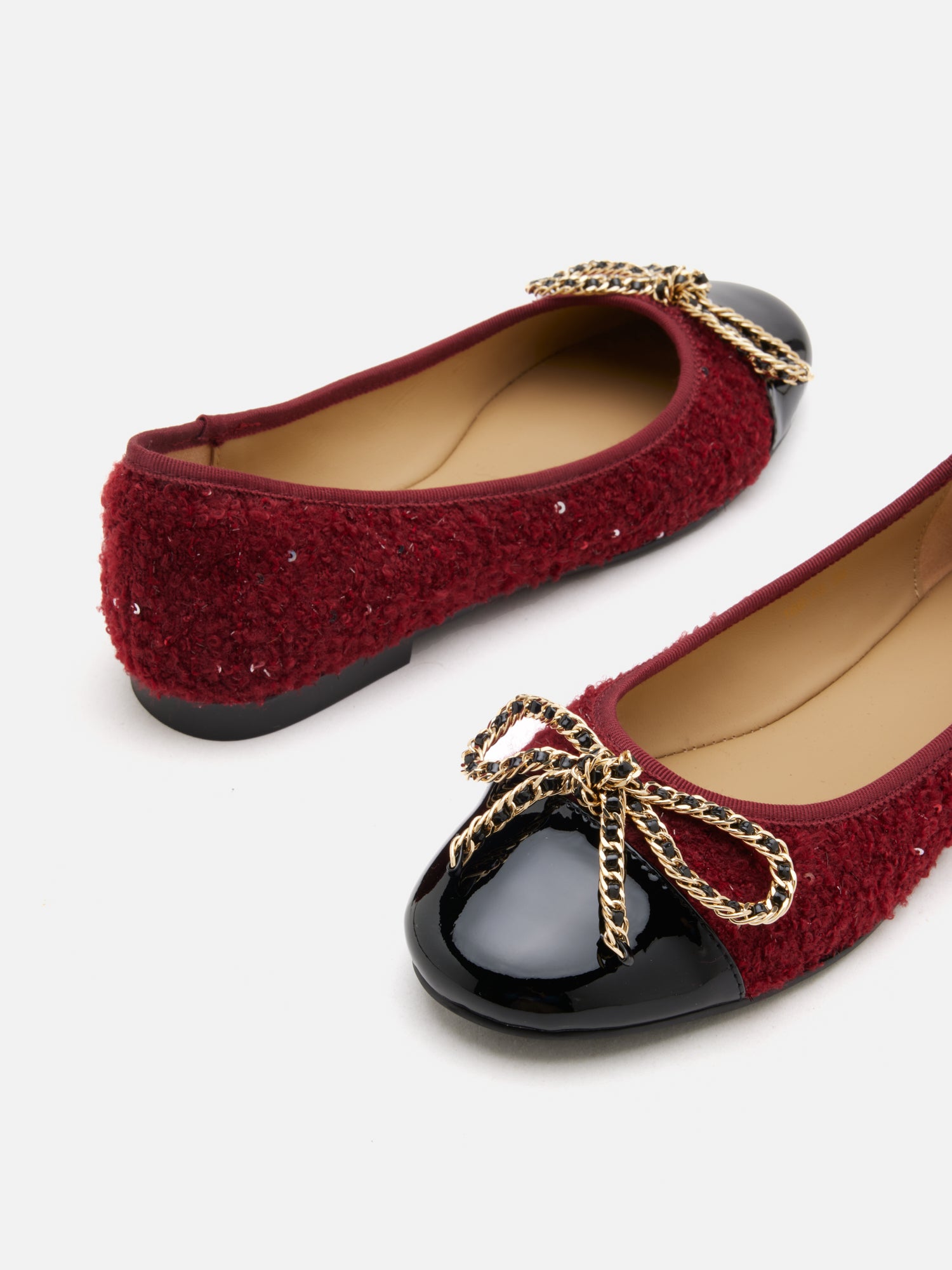 PAZZION, Daisy Tweed Toe Cap Bow Flats, Wine