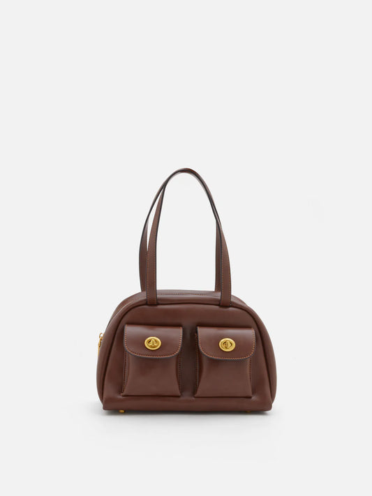 PAZZION, Danica Leather Bowling Bag, Darkbrown