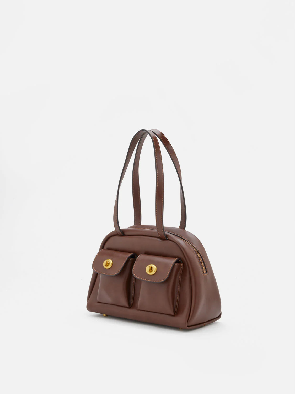 PAZZION, Danica Leather Bowling Bag, Darkbrown