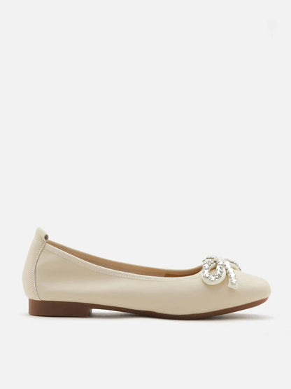 PAZZION, Daphne Diamante Embellished Bow Flats, Beige