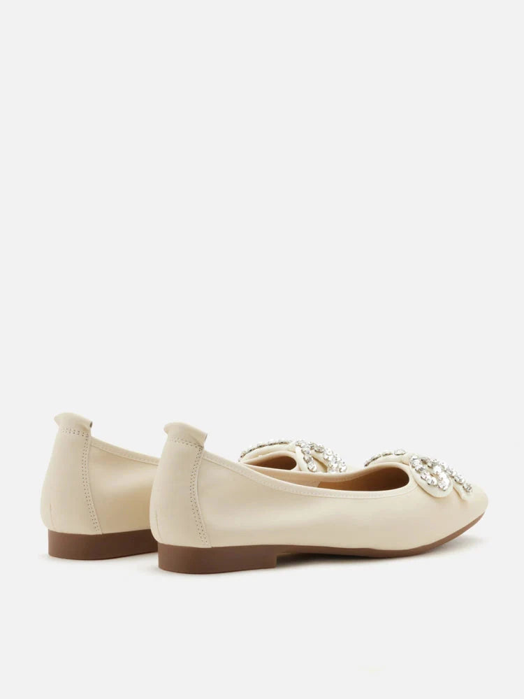 PAZZION, Daphne Diamante Embellished Bow Flats, Beige