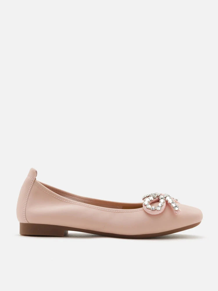 PAZZION, Daphne Diamante Embellished Bow Flats, Pink