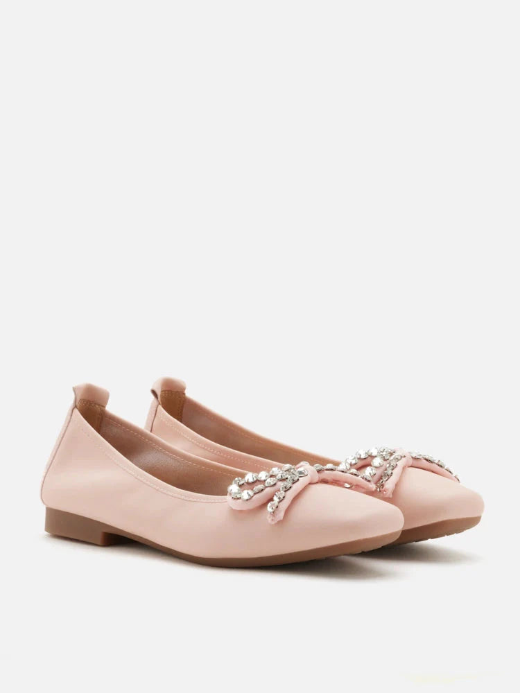 PAZZION, Daphne Diamante Embellished Bow Flats, Pink