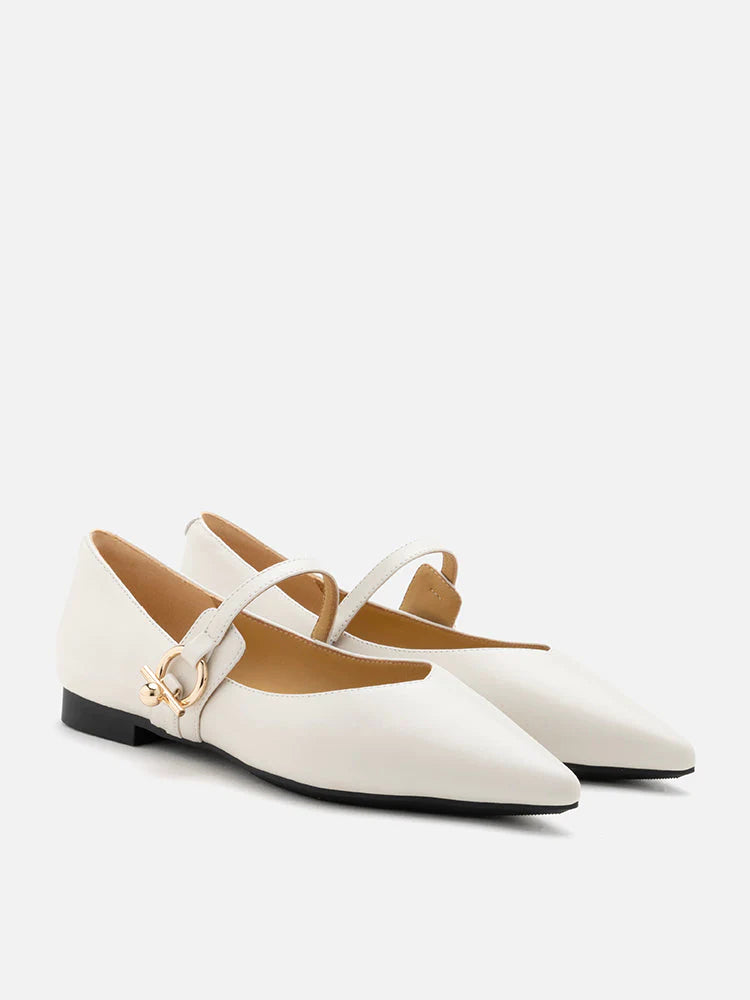 PAZZION, Davina Pointed-Toe Mary Jane Flats, Beige