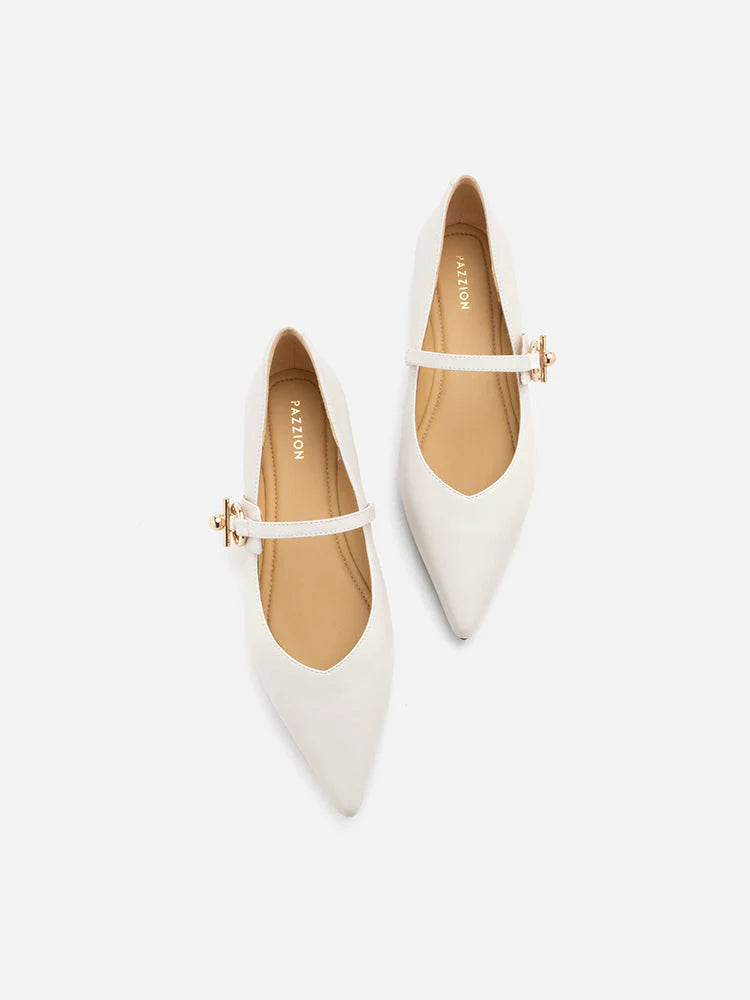 PAZZION, Davina Pointed-Toe Mary Jane Flats, Beige