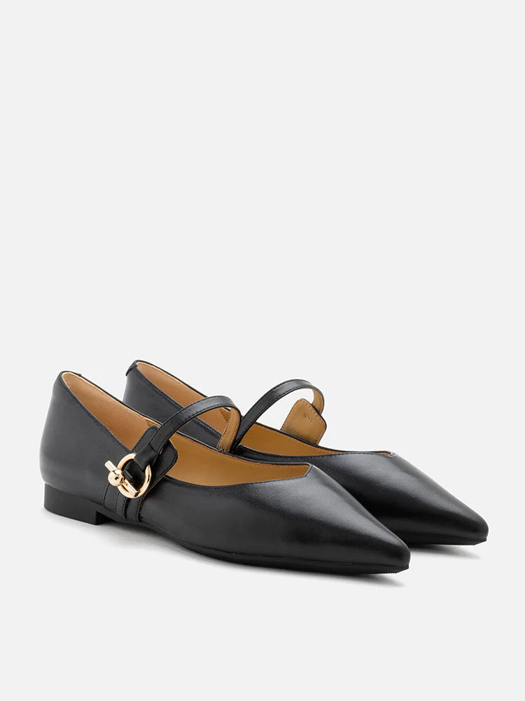 PAZZION, Davina Pointed-Toe Mary Jane Flats, Black