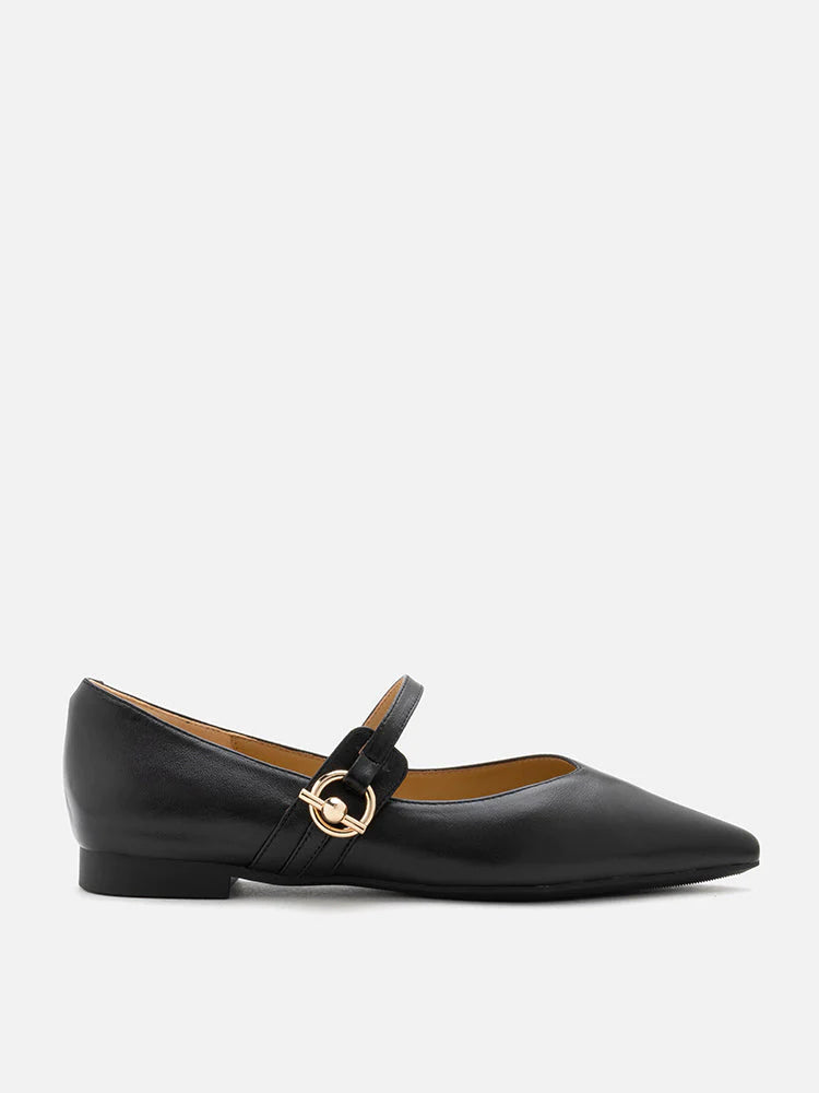 PAZZION, Davina Pointed-Toe Mary Jane Flats, Black