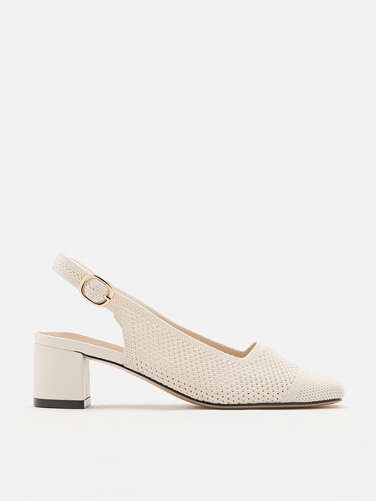 PAZZION, Debra Flyknit Slingback Block Heels, Beige