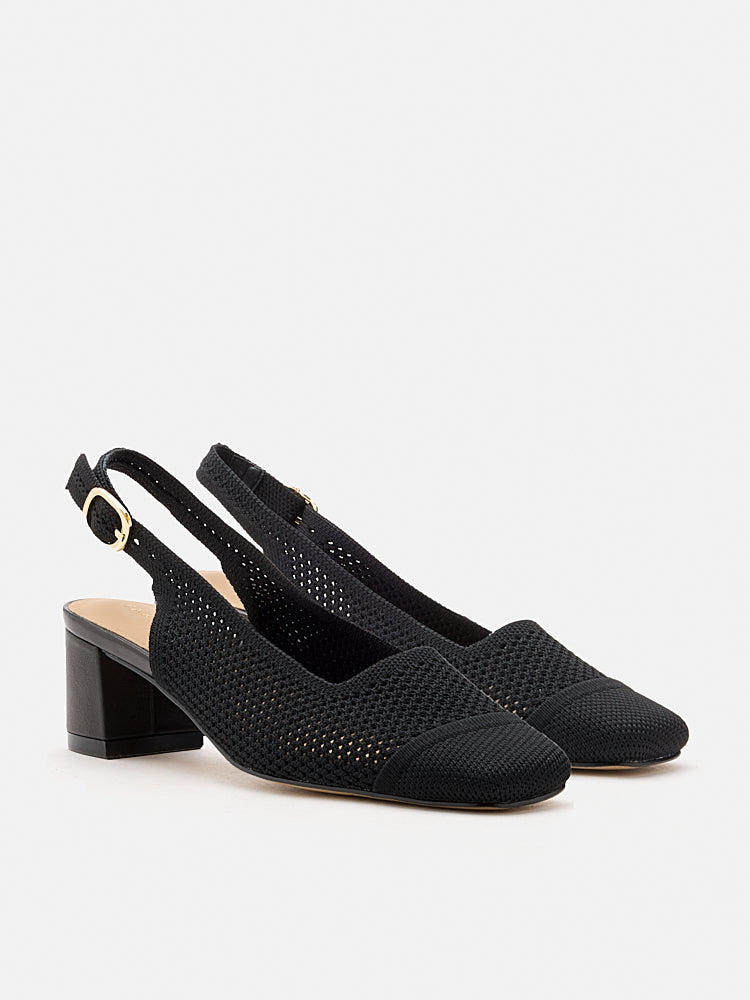 PAZZION, Debra Flyknit Slingback Block Heels, Black