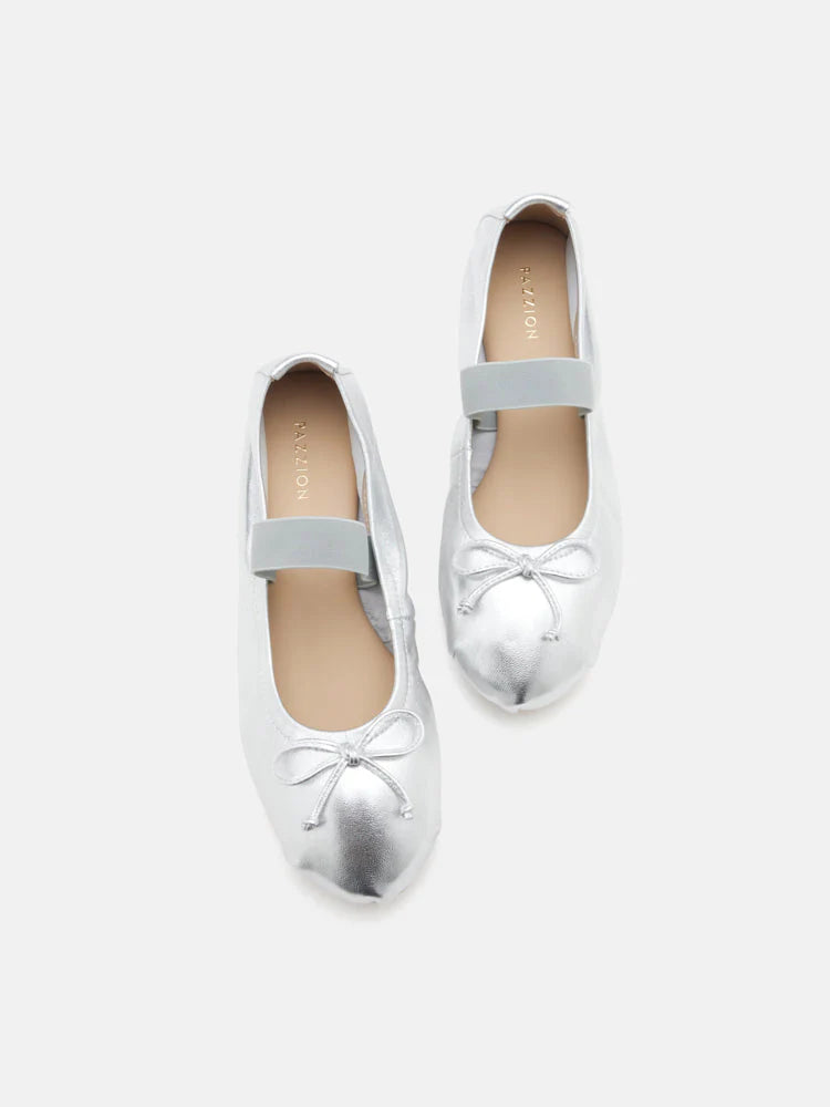 PAZZION, Delilah Bow Mary Janes, Silver