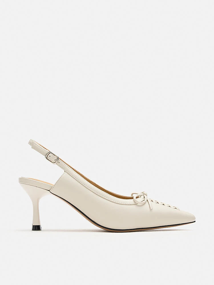 PAZZION, Delilah Laced Pointed Toe Slingback Heels, Beige