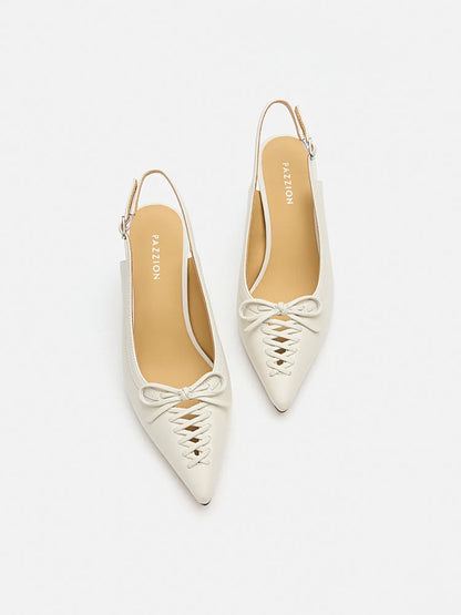 PAZZION, Delilah Laced Pointed Toe Slingback Heels, Beige