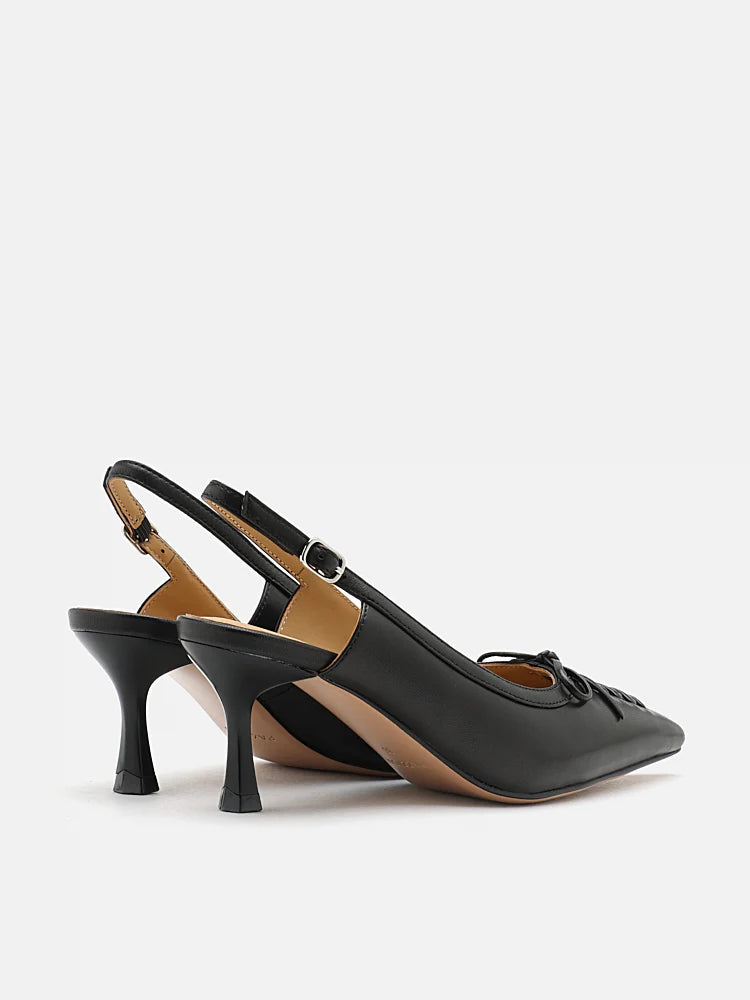 PAZZION, Delilah Laced Pointed Toe Slingback Heels, Black