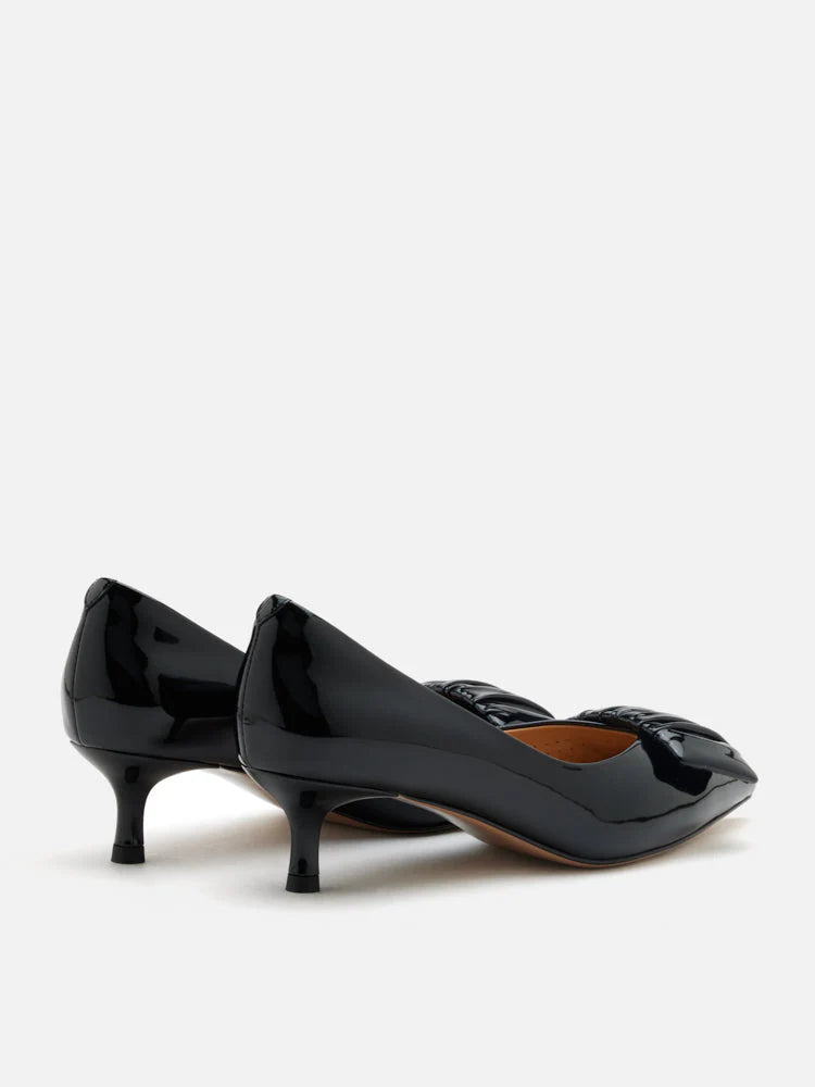 PAZZION, Demna Ruched Pointed Toe Kitten Heels, Black