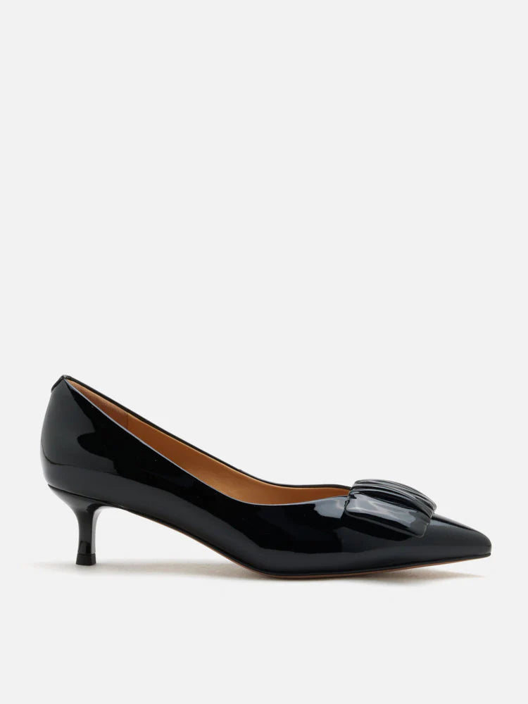 PAZZION, Demna Ruched Pointed Toe Kitten Heels, Black