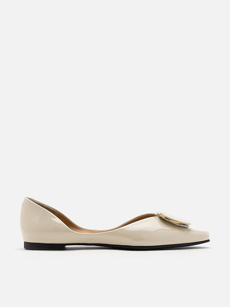 PAZZION, Desiree Buckled Patent Covered Flats, White