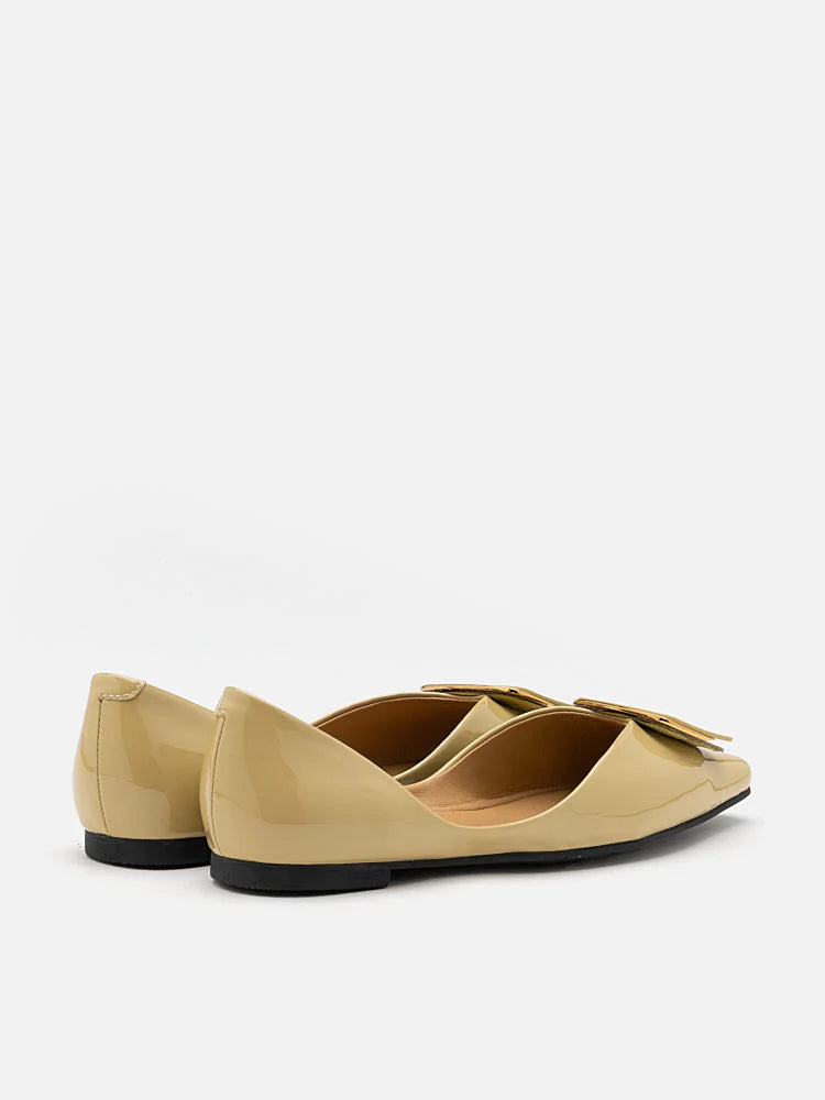 PAZZION, Desiree Buckled Patent Covered Flats, Yellow