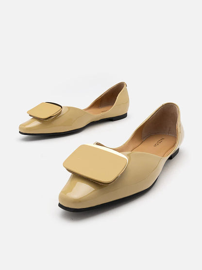 PAZZION, Desiree Buckled Patent Covered Flats, Yellow