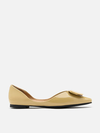 PAZZION, Desiree Buckled Patent Covered Flats, Yellow