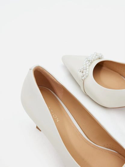 PAZZION, Dominique Pearls Pointed Toe Heels, Beige