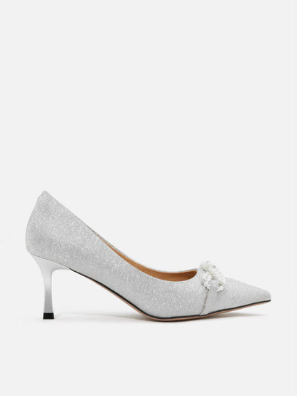PAZZION, Dominique Pearls Pointed Toe Heels, Silver