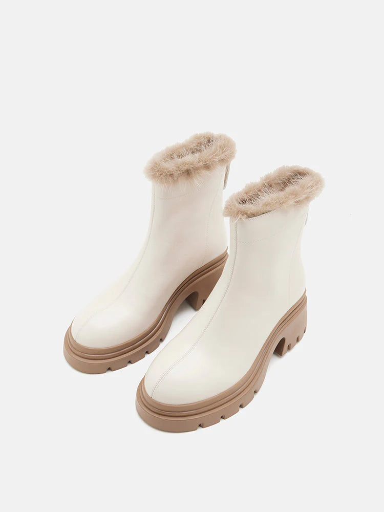 PAZZION, Edna Fur Ankle Boots, Beige