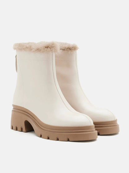 PAZZION, Edna Fur Ankle Boots, Beige