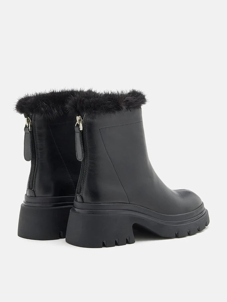 PAZZION, Edna Fur Ankle Boots, Black