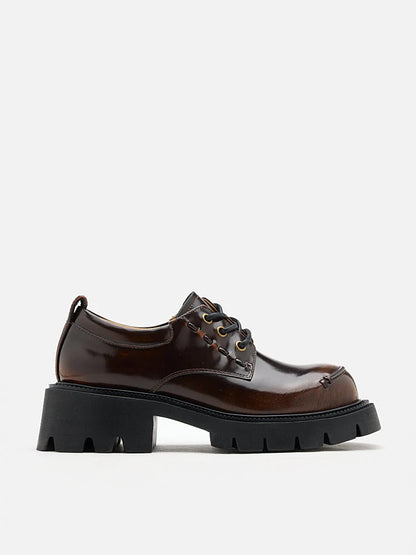 PAZZION, Edythe Chunky Lace-Up Loafers, Brown