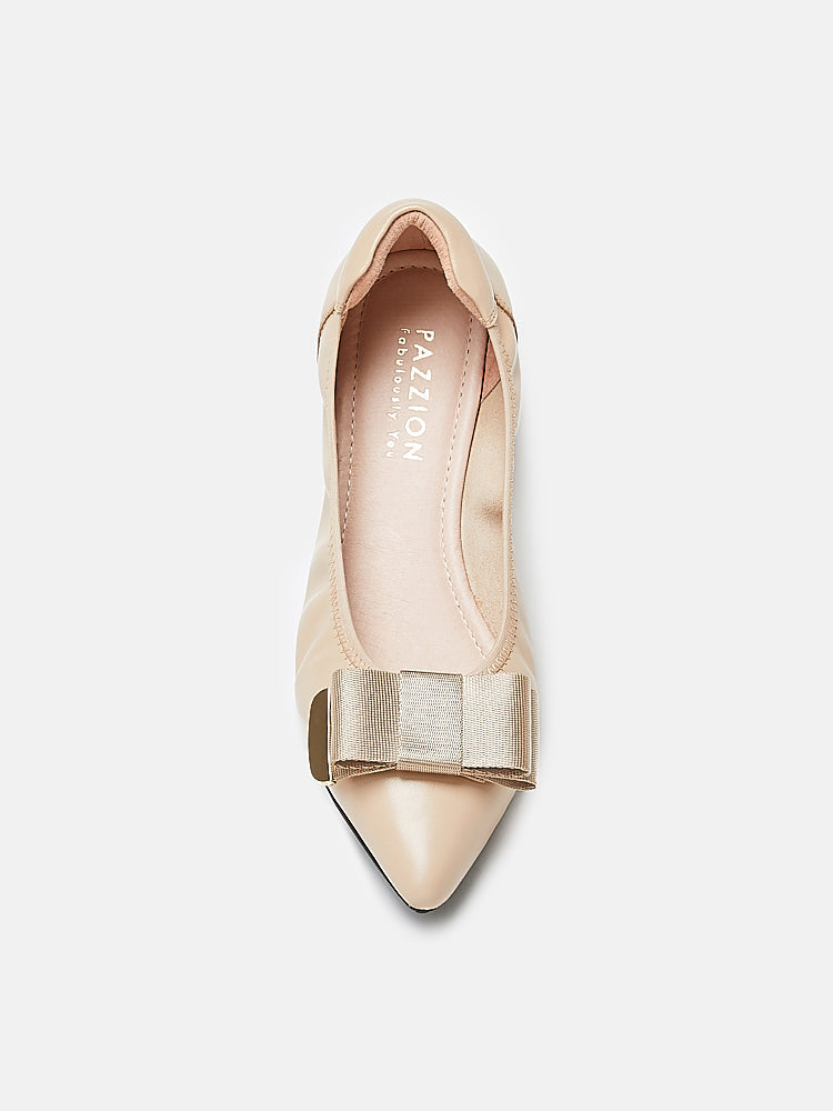 PAZZION, Elaia Point-Toe Ballerina Flats, Almond