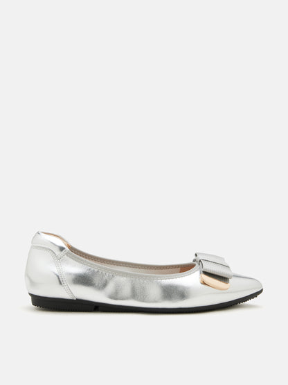 PAZZION, Elaia Point-Toe Ballerina Flats, Silver