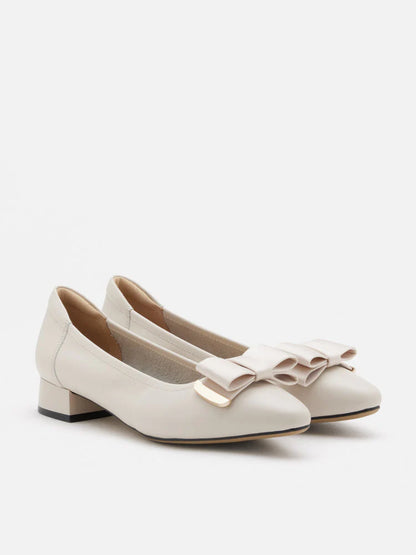 PAZZION, Elaia Point-Toe Bow Buckle Heels, Beige