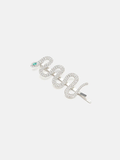 PAZZION, Eleanora Diamond Snake Hair Clip, Silver