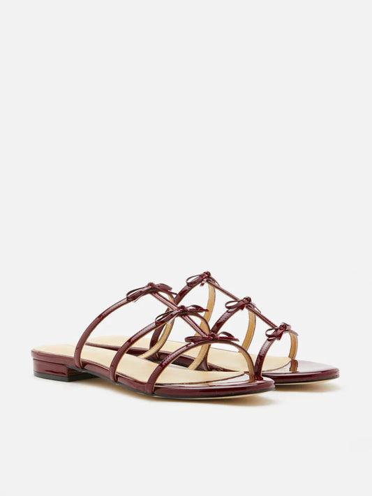PAZZION, Elena Bow Cage Patent Leather Slides, Wine
