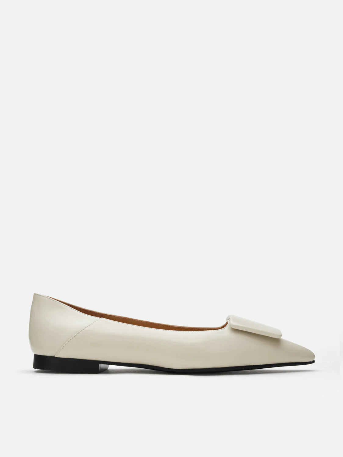 PAZZION, Elie Sculpted Buckle Pointed Toe Flats, Beige