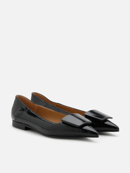 PAZZION, Elie Sculpted Buckle Pointed Toe Flats, Black
