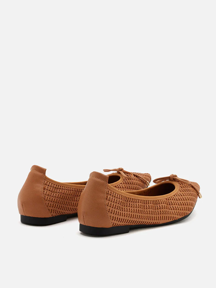 PAZZION, Eliza Weaved Bow Flats, Camel