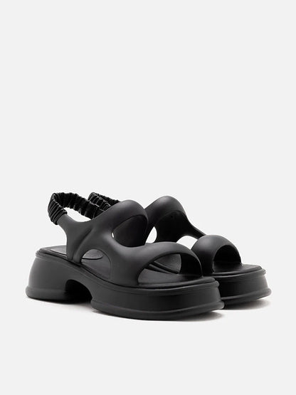 PAZZION, Ella Mae Puffy Elastic Strap Flatform Sandals, Black