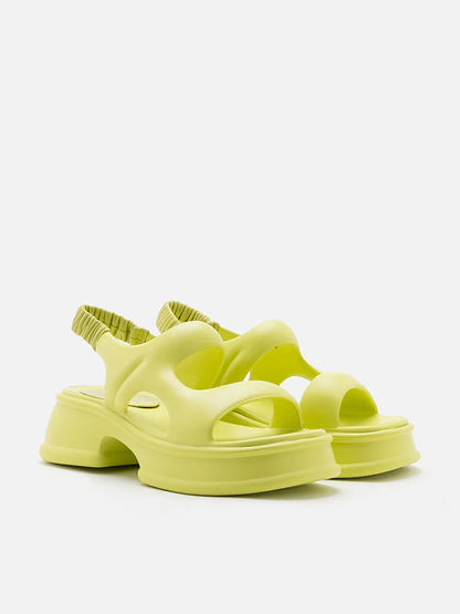 PAZZION, Ella Mae Puffy Elastic Strap Flatform Sandals, Green