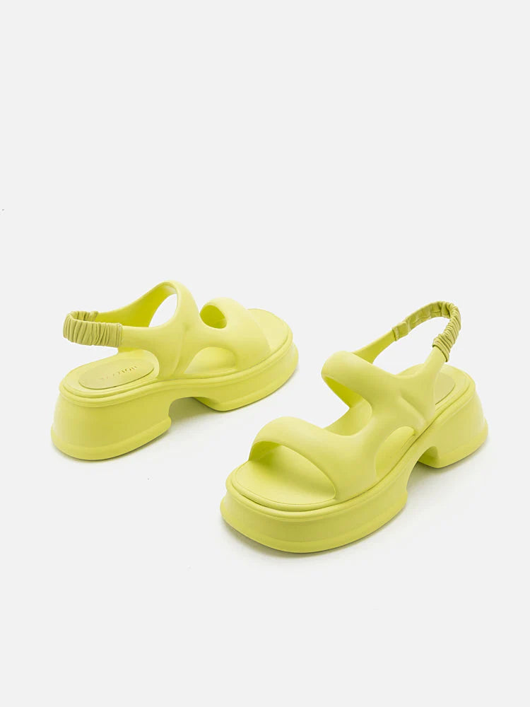 PAZZION, Ella Mae Puffy Elastic Strap Flatform Sandals, Green