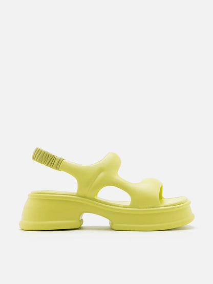 PAZZION, Ella Mae Puffy Elastic Strap Flatform Sandals, Green