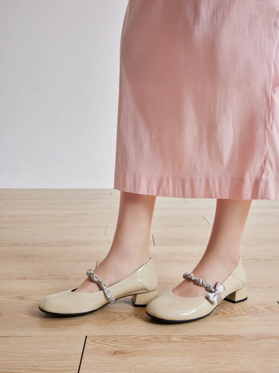 PAZZION, Ellettra Braided Strap MaryJane Heels, Beige