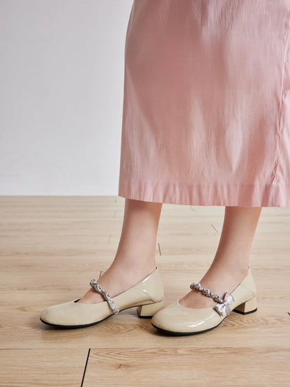 PAZZION, Ellettra Braided Strap MaryJane Heels, Beige