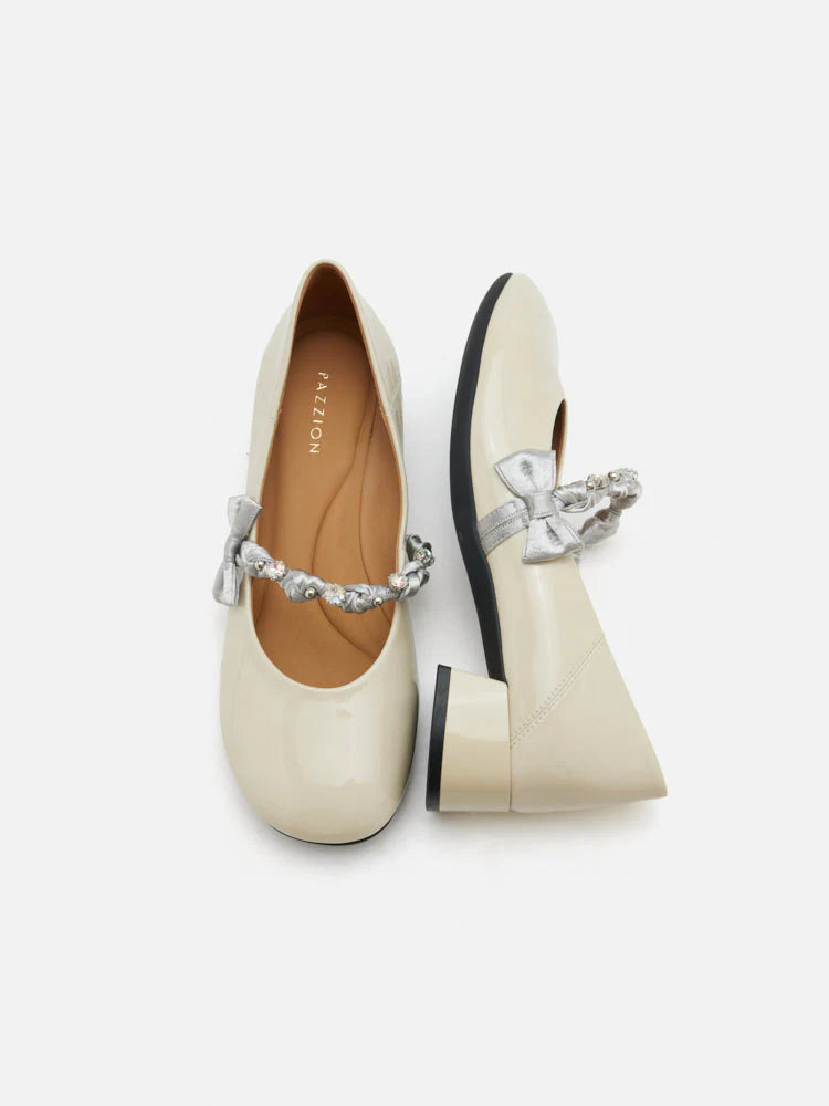 PAZZION, Ellettra Braided Strap MaryJane Heels, Beige