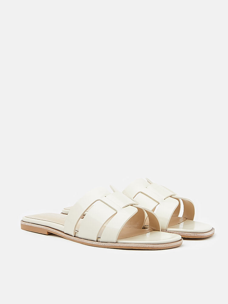 PAZZION, Elmira Interlocked Cage Glossy Leather Slides, Beige