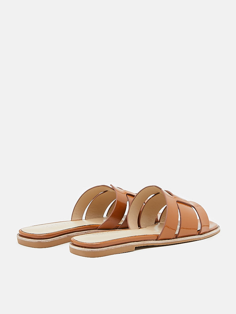 PAZZION, Elmira Interlocked Cage Glossy Leather Slides, Orange